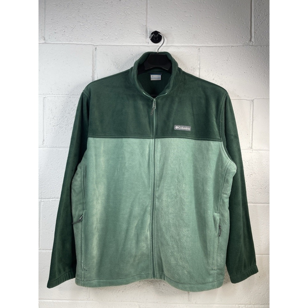 Columbia Men's Green Colorblock Full Zip Fleece Jacket Pockets Big & Tall 2X